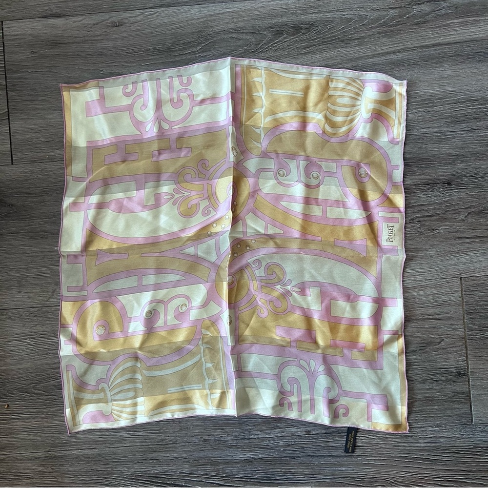 Piaget Pink and Gold Square 100% Silk Scarf